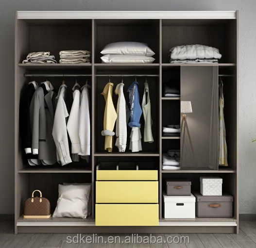 High quality MDF/Particle board grey/walnut color Two door bedroom storage wardrobe cabinet