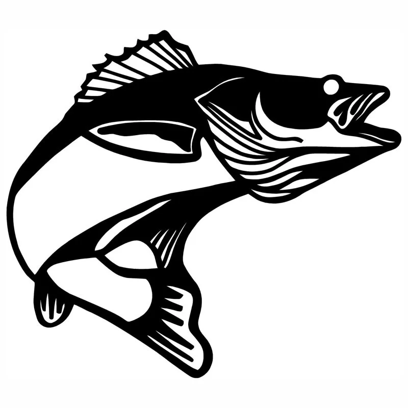 11*9.7CM Walleye Pickerel Fish Cartoon Fun Car Styling Personalized Car Stickers Black Silver C2 ...