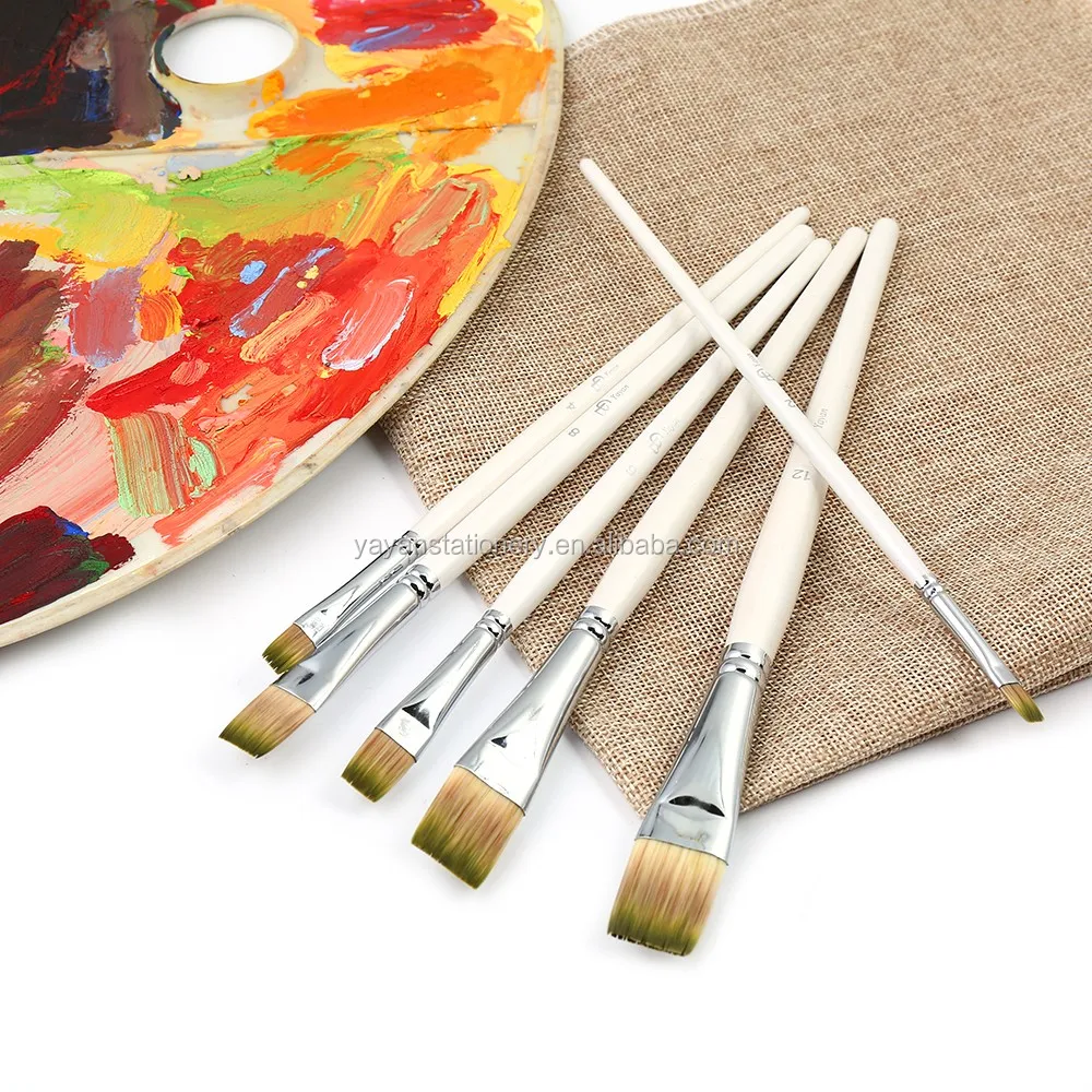 Customized Multi color Synthetic Hair Pearl White Short Birch Handle Paint Brushes Set For Gouache Acrylic Watercolor Painting