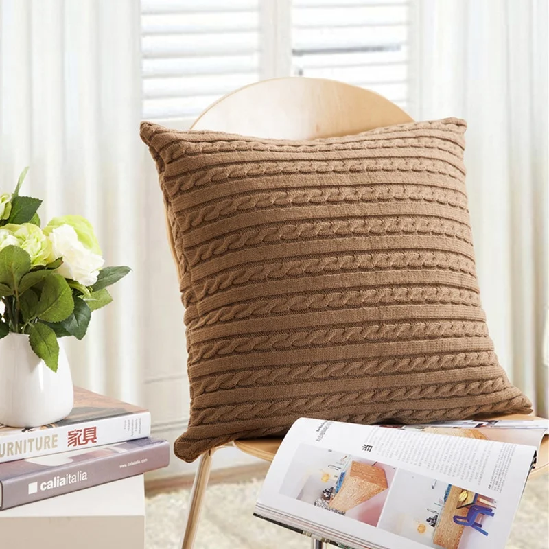 Cheersee cabel white comfortable seasonal patchwork sweater knit twist thorw wholesale decorative pillow cover with 18 x 18