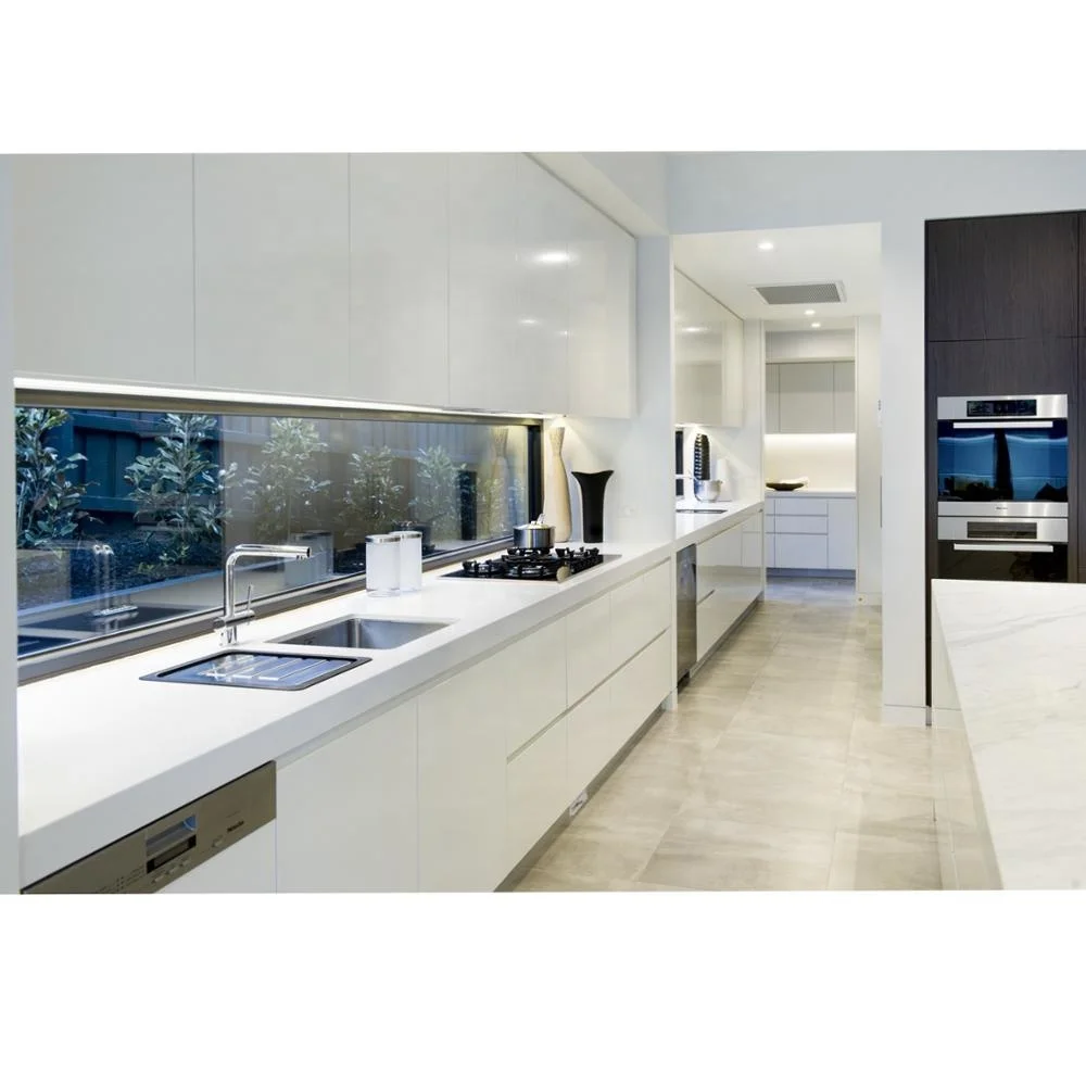 White Plywood Carcass Wood Melamine Island Glossy Lacquer kitchen furniture Cabinets cupboard