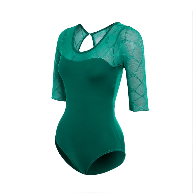 
2019 Hot Selling Made In China DuPont Lycra Five-Point Sleeves Jacquard After Missing Back Ballet Costumes For Adult 