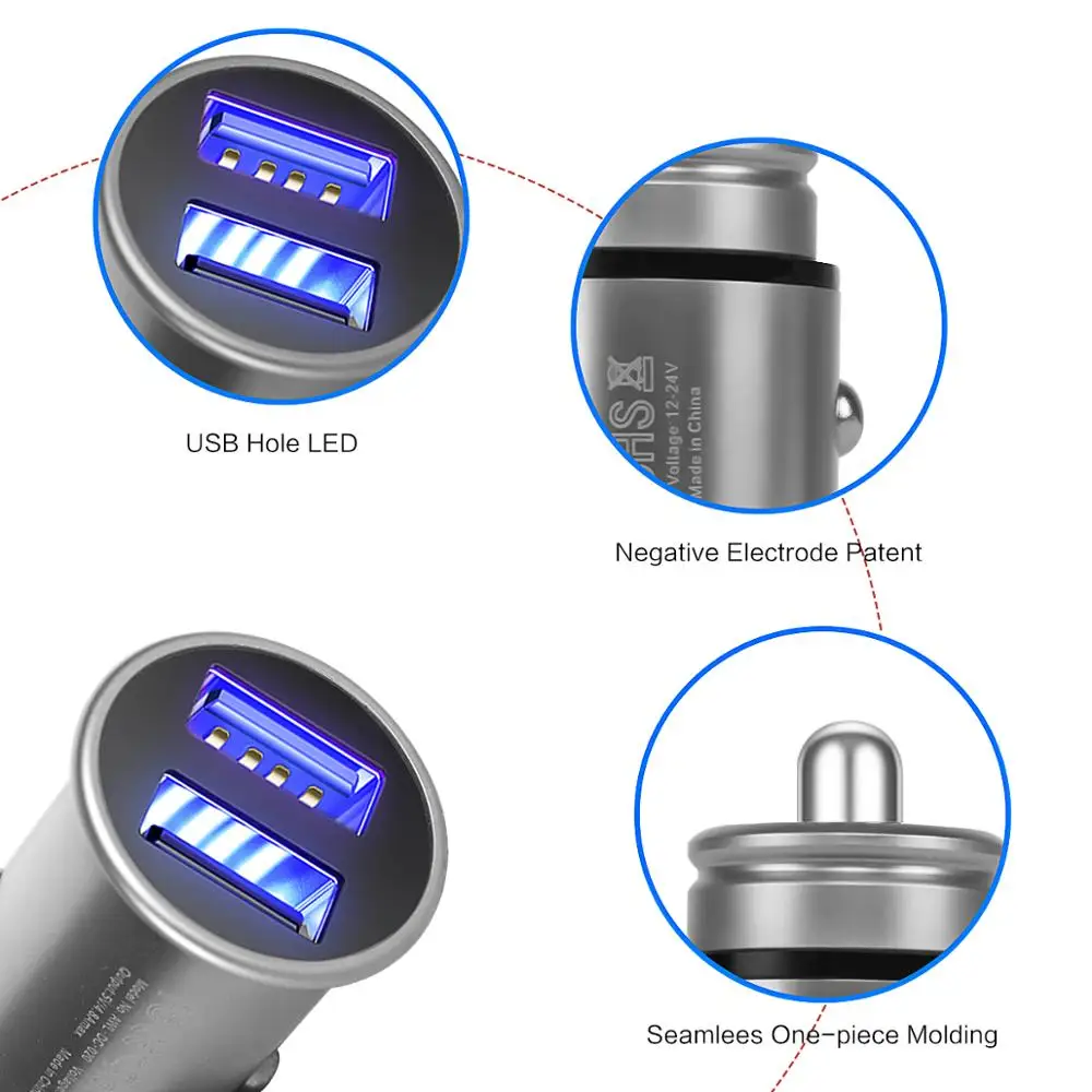 
Hot sale 4.8A dual port Zinc Alloy qc3.0 car charger for phone for samsung 