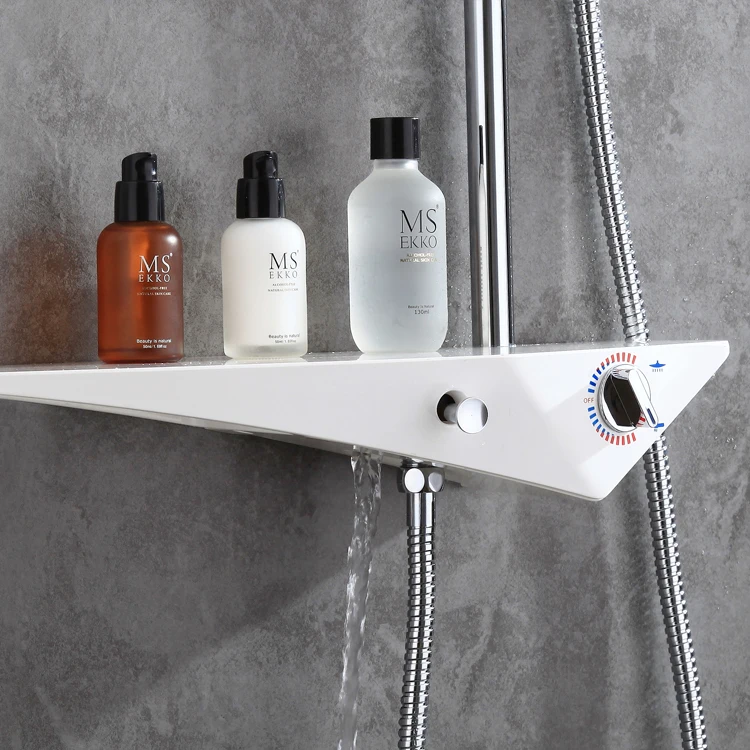 Silver Bathroom Shower Head and Cold Shower Mixer in Wall Mounted Rainfall Shower Set