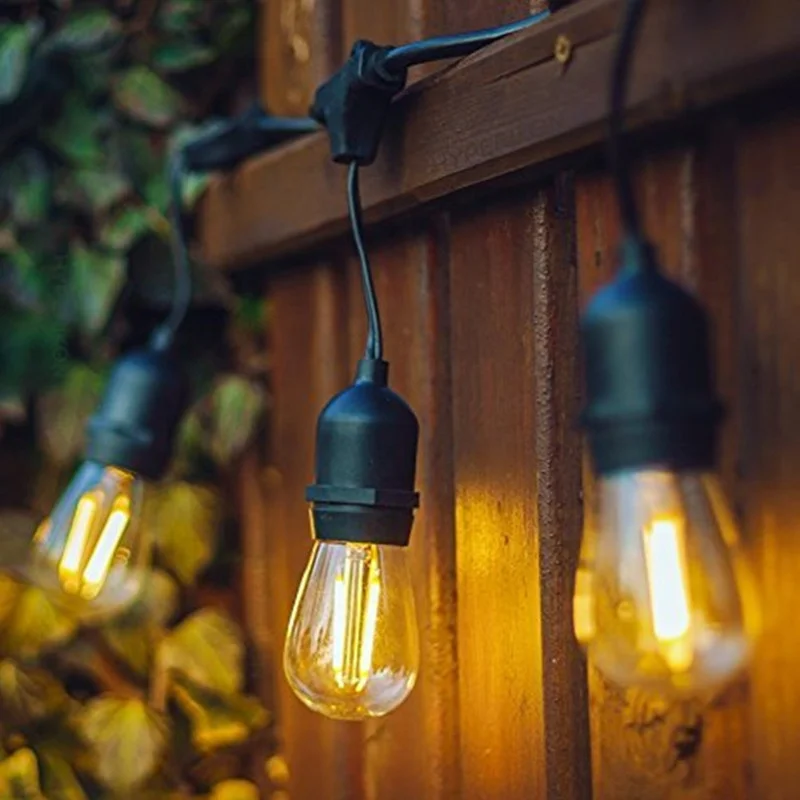 
2020 Most Popular 48ft 15 Lamps Vintage Brightness LED Edison Bulb Outdoor Bistro Patio Party String Lights 