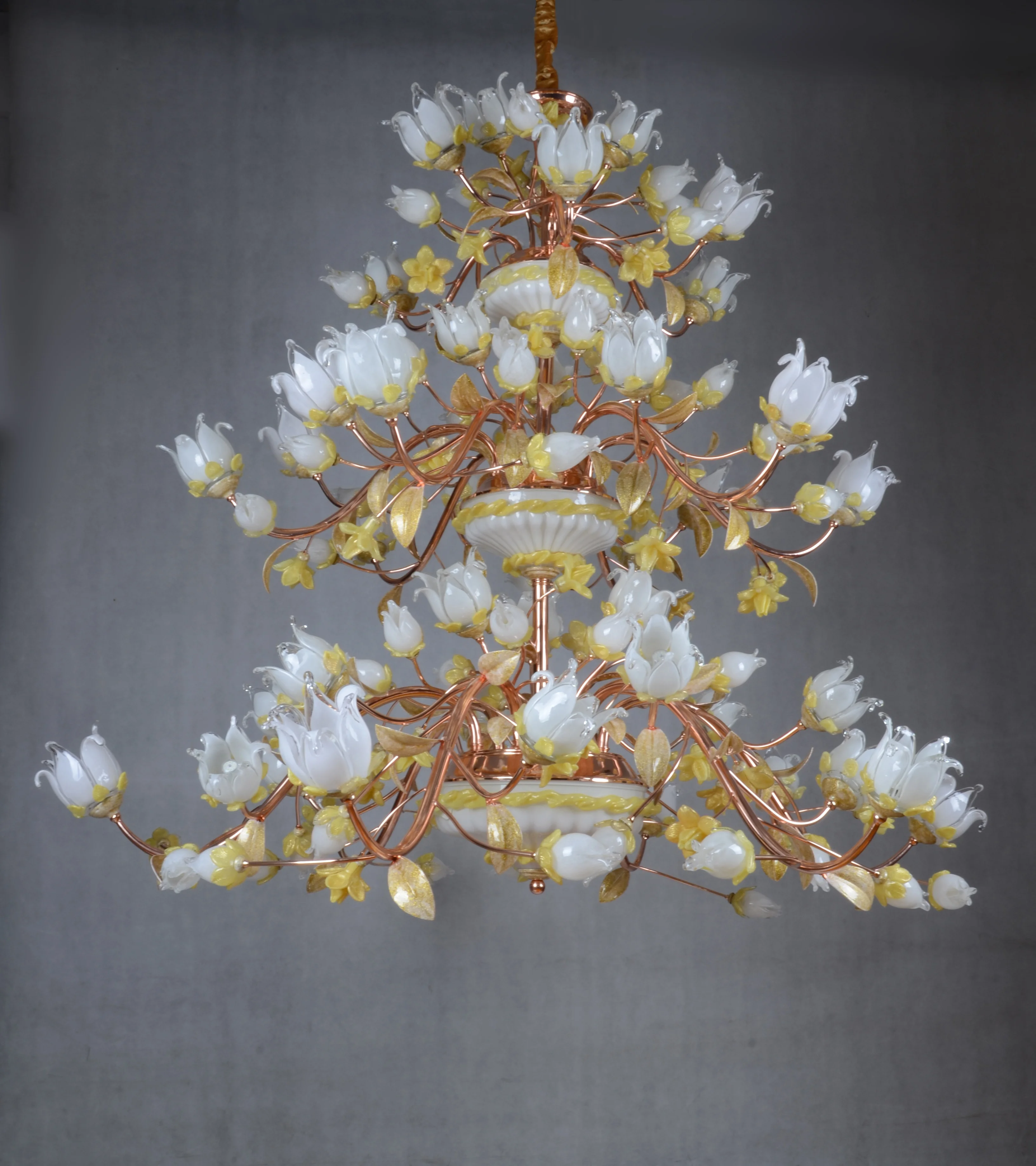 Luxury France Large Italian Vintage Flower Glass Chandelier Pendant Light For Hotel High Ceiling Lamp Decor