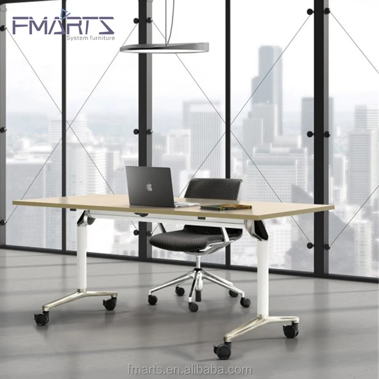 Guangzhou Furniture Market Flip Top Foldable Desk Office Folding Training Room Table With Wheels