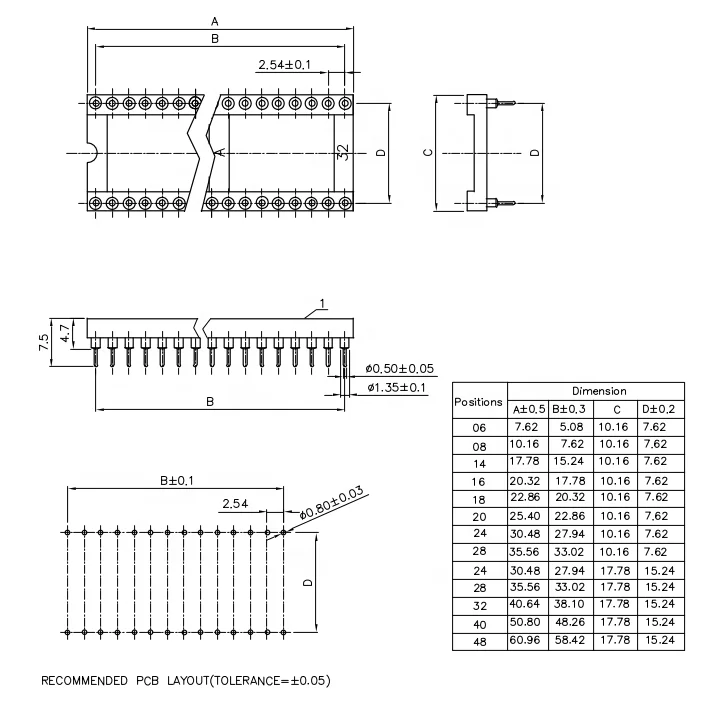 2.54mm 2*12P DIP IC Socket machine pin connector