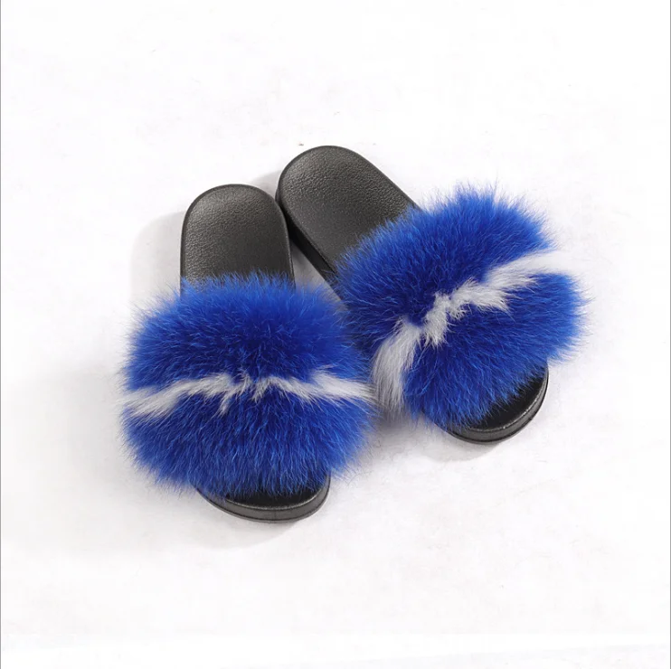 Hot sale girls fur slides Mink fox Fur Slides raccoon fur slippers for women