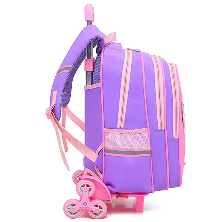 Hot item 6 wheels polyester detachable backpack lace pearl decor princess girl trolley school bag