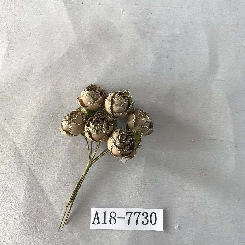 6 pcs mini artificial glitter rose  flower for Christmas decoration