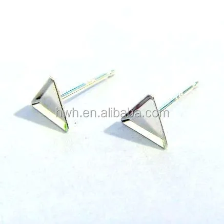 H593 Silver Triangle Earring Stud Base for Sticking Stone or Enamel
