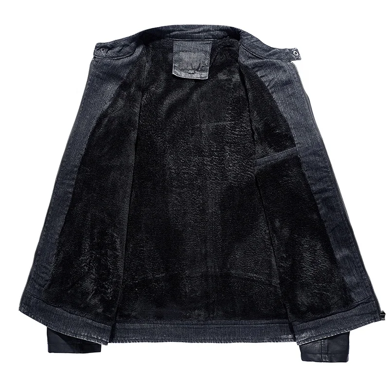 
Wholesale Blue Jean Leather Sleeve Splicing Jacket Men 