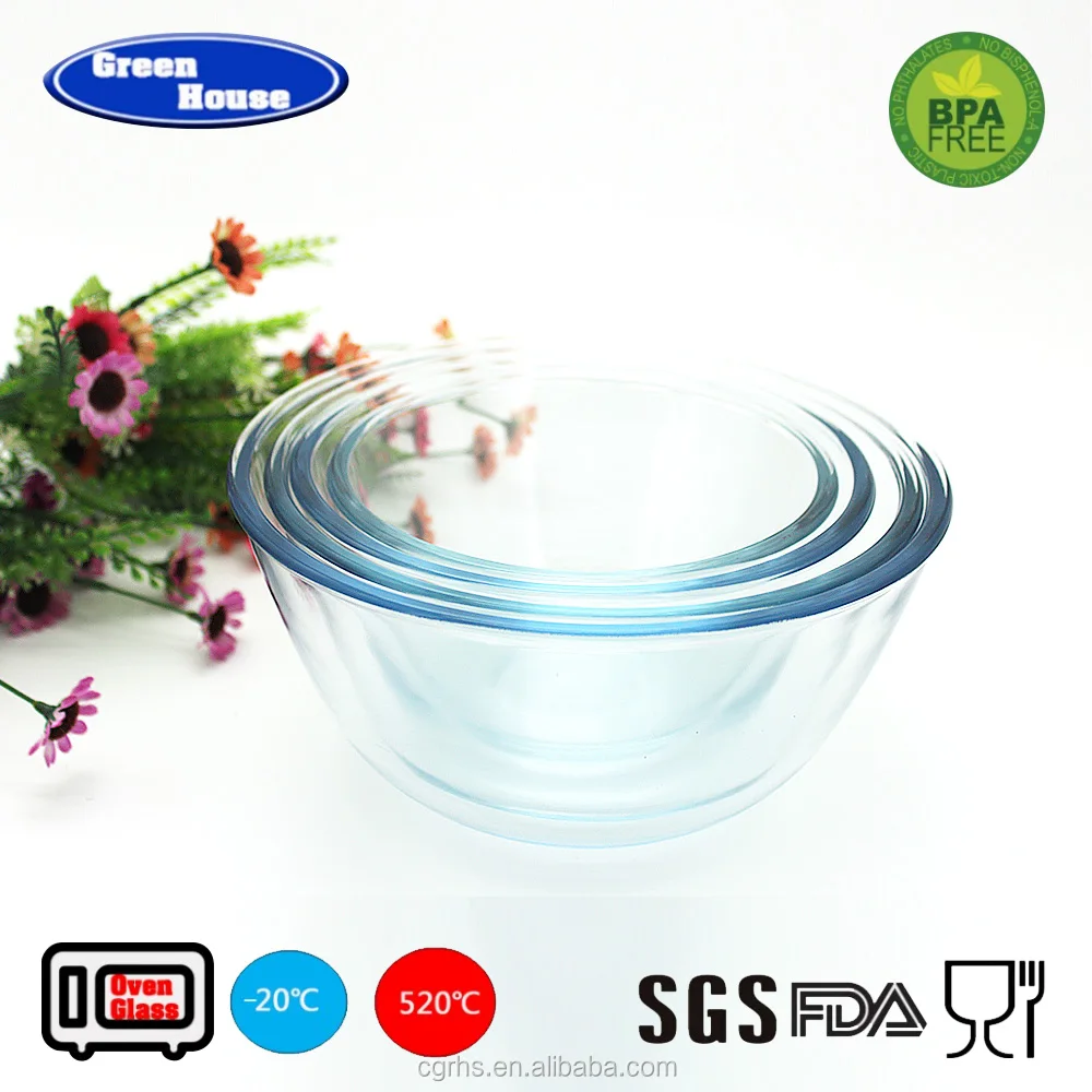 High borosilicate glass mixing bowl set with pp lid microwave oven salad bowl