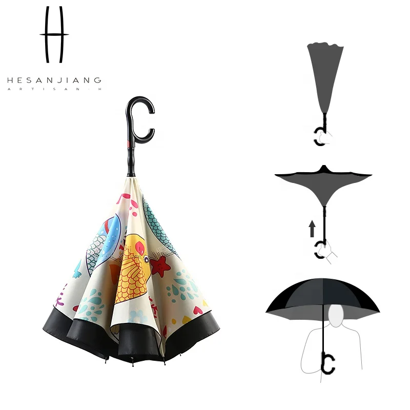Best Quality waterproof inverted automatic umbrella double layer inverted umbrella custom logo
