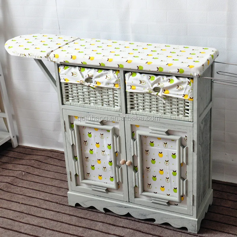 home furniture wooden folding ironing board with storage drawers