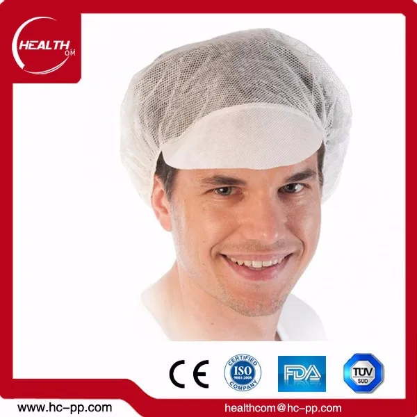 
Disposable snood cap made of pp nonwoven, with peak and hairnet, protector hood 