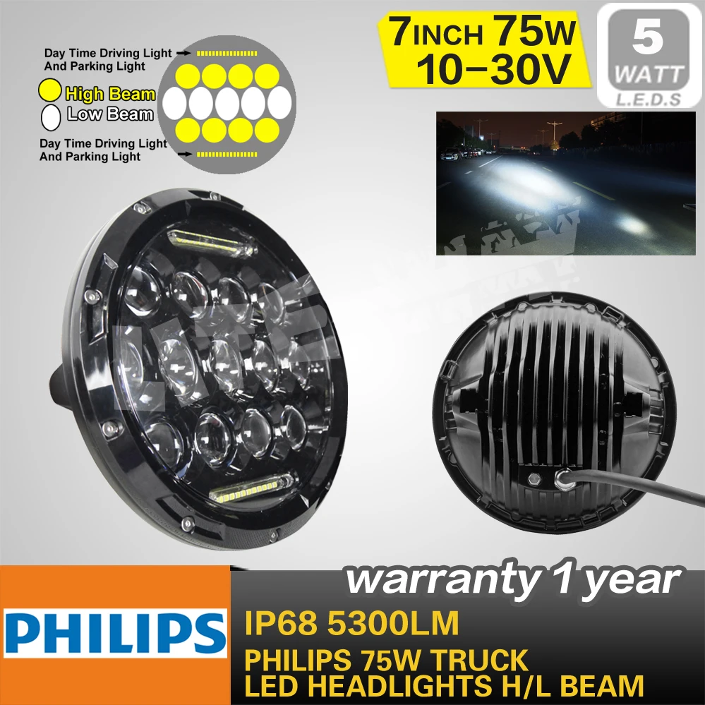 12в/24в 7 дюймов светодиодные головные фары с ходовыми фарами, JEEP Wrangler внедорожник фары