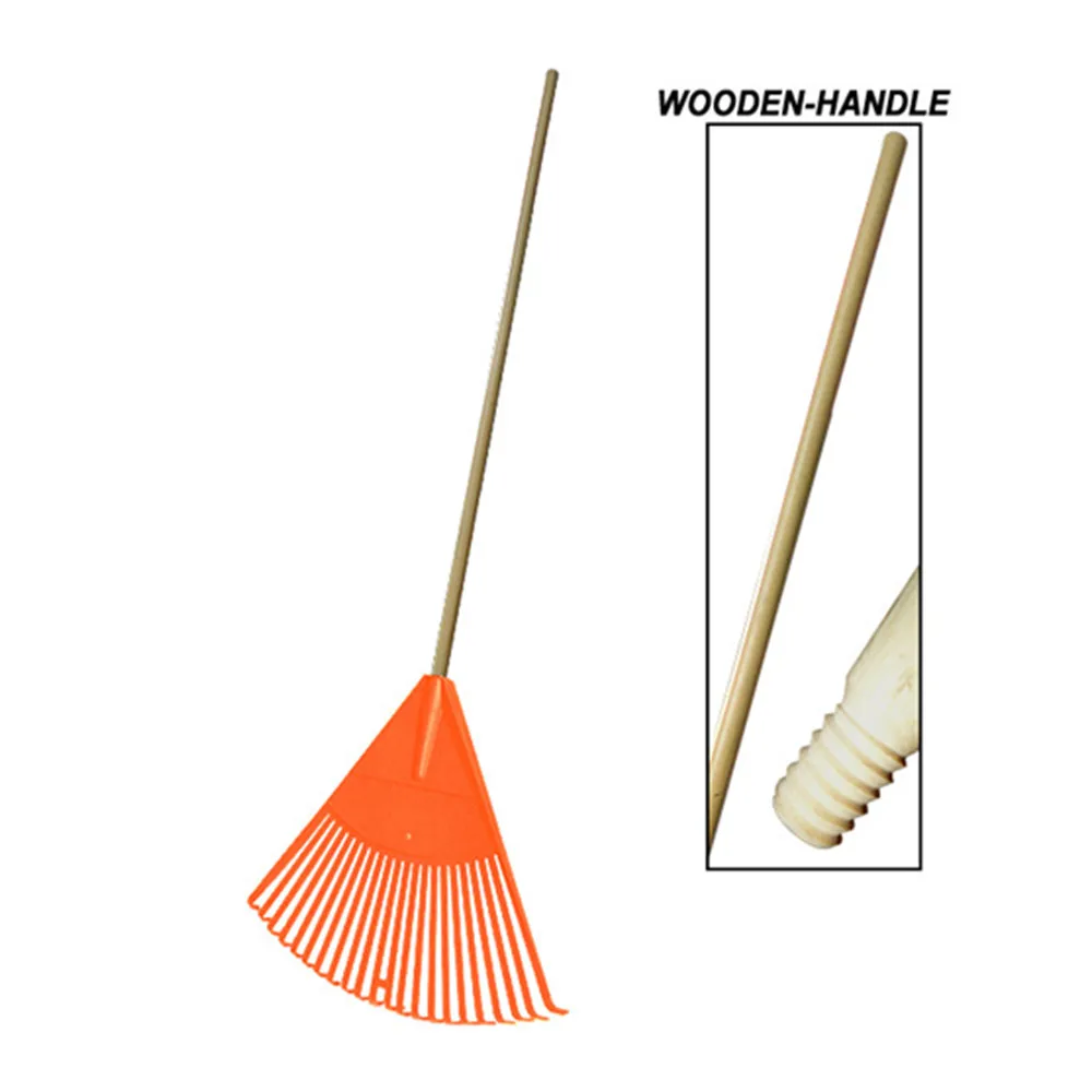 Plastic 22 Teeth High Impact Heavy Duty Lawn Rakes for Leaves Rakes  Gardening Tools with Wooden Handle