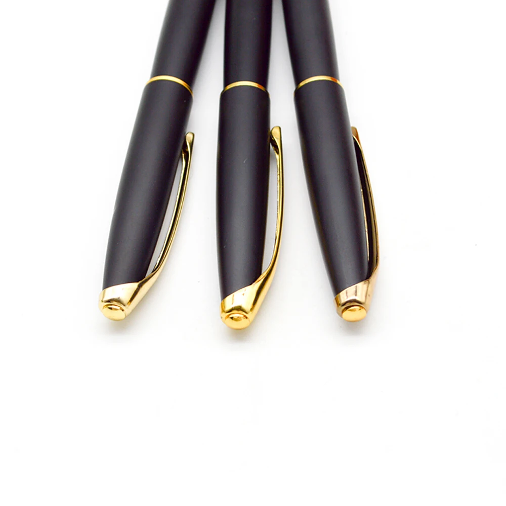 Matte black metal rollerball pen Neutral refill pen with gold clip