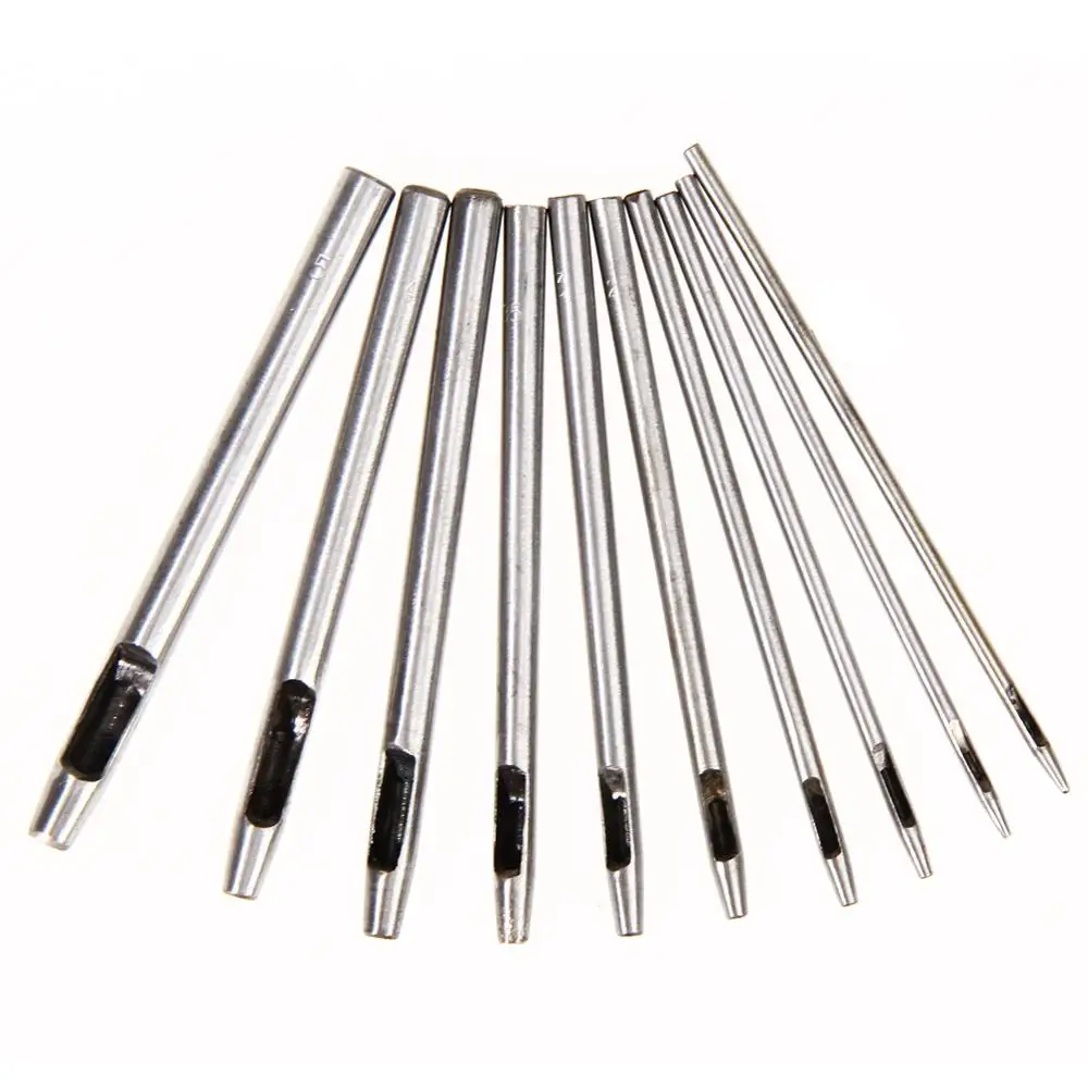 10pcs Leather Tools Punch Leathercraft Hollow Set Hole Craft Puncher Belt 0.5mm-5mm for Clothing Canvas