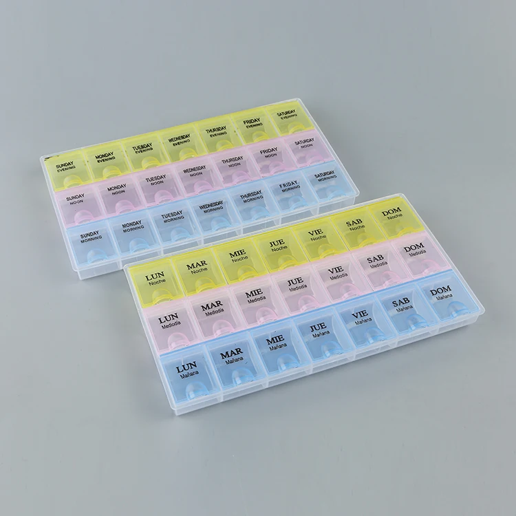 Latest Design 21 Grids Small Drug Health Kit Portable One Week Rainbow Pill Box