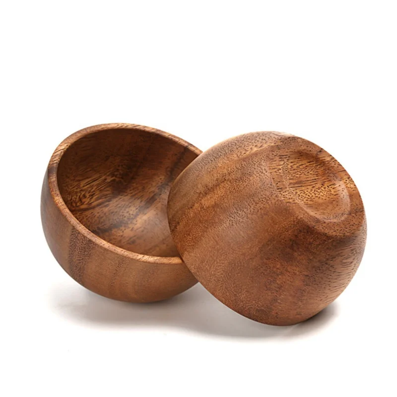 Classical Handmade Natural 10cm Anti-scald  Acacia  Wood  Soup Rice Bowl