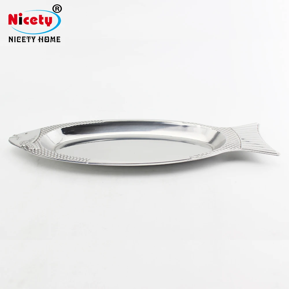 Nicety wholesale hotel restaurant dinnerware silver stainless steel fish shaped dishes fish plate