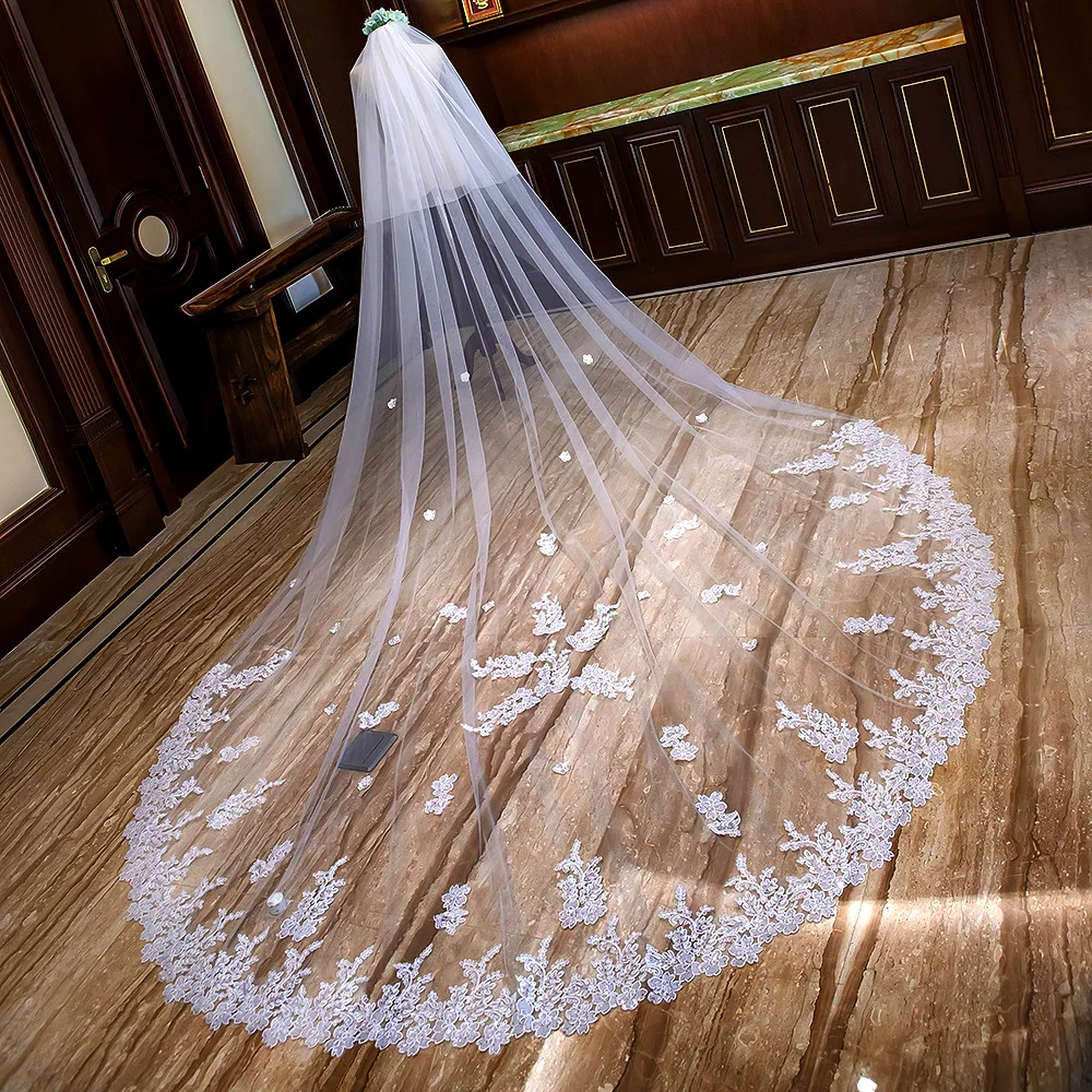 
Wedding Veil 4 Meters Long High Quality Bridal Head Veils One-layer Lace Veil lace Women Wedding Accessories 