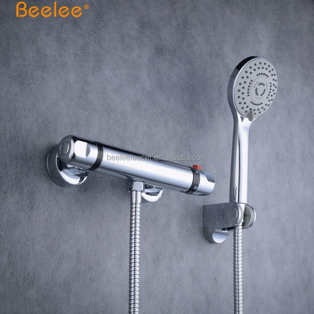 Термостатический смеситель для душа Beelee из твердой латуни и хром с двойной ручкой