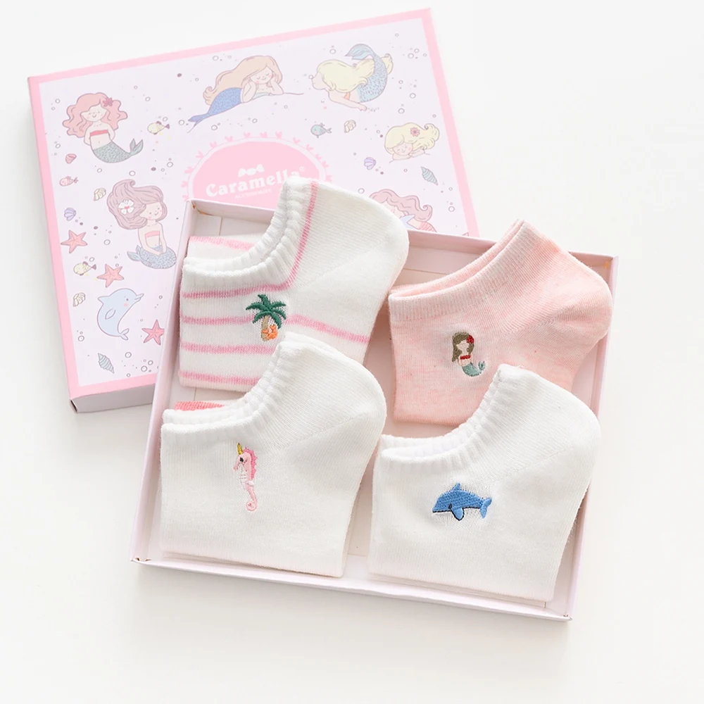 
cute caramella socks white female mermaid socks woman pink 