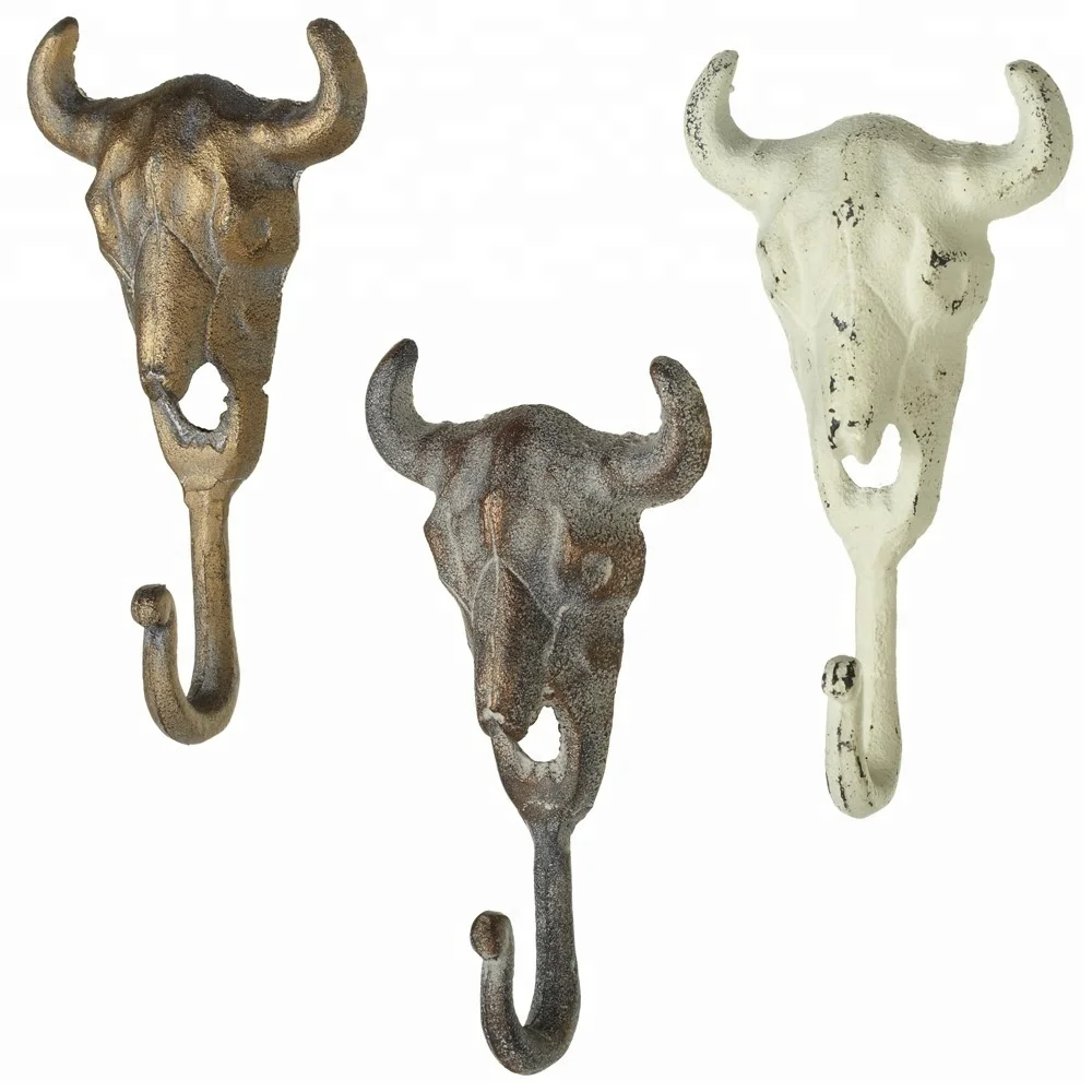 Cast iron bull head skull hook