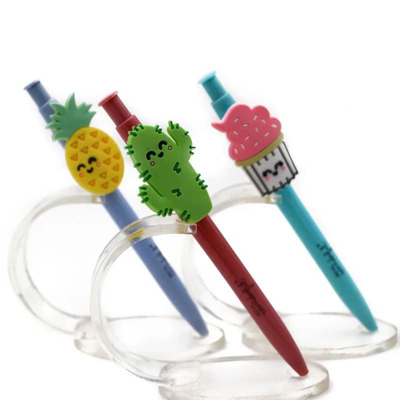kawaii cartoon character rubber clip ball pen with custom logo on the barrel