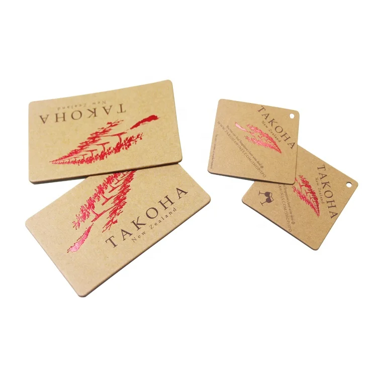 Пользовательские золотые Фольгированные штамповки и печать логотипа со шнурком из крафт-бумаги, этикетки для одежды