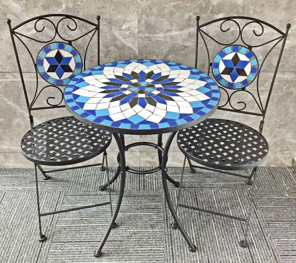 outdoor square mosaic folding Metal Garden Table