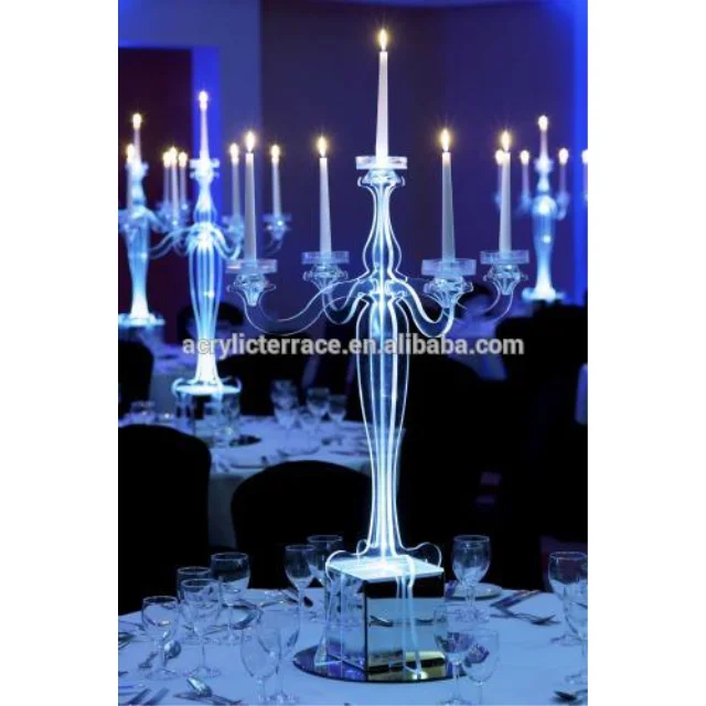Lucite Candelabra With A Led Base,Acrylic Pillar Candle Holder