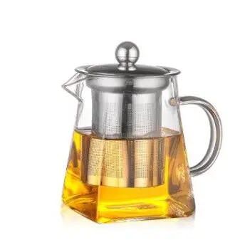 Handmade 350ml square heat-resistant borosilicate glass teapot with stainless steel filter and lid