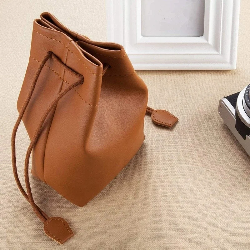 PU Leather small Drawstring Bag Camera pouch