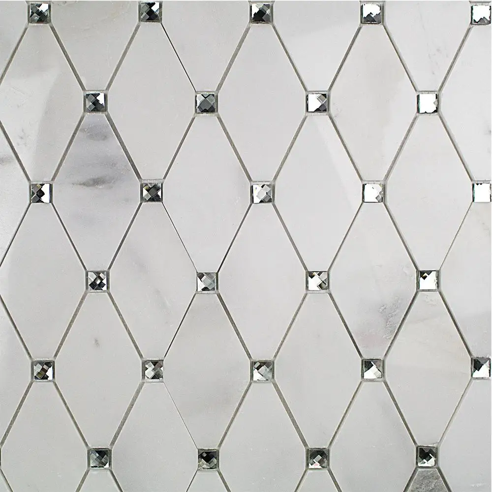 Decorstone24 Carrara White Marble Mixed Glass Mosaic Tiles For Backsplash