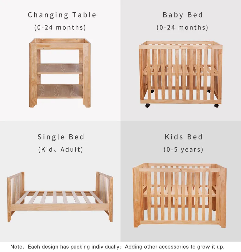 Housbay 4 IN 1 GROW UP BABY BED Wooden Baby Crib
