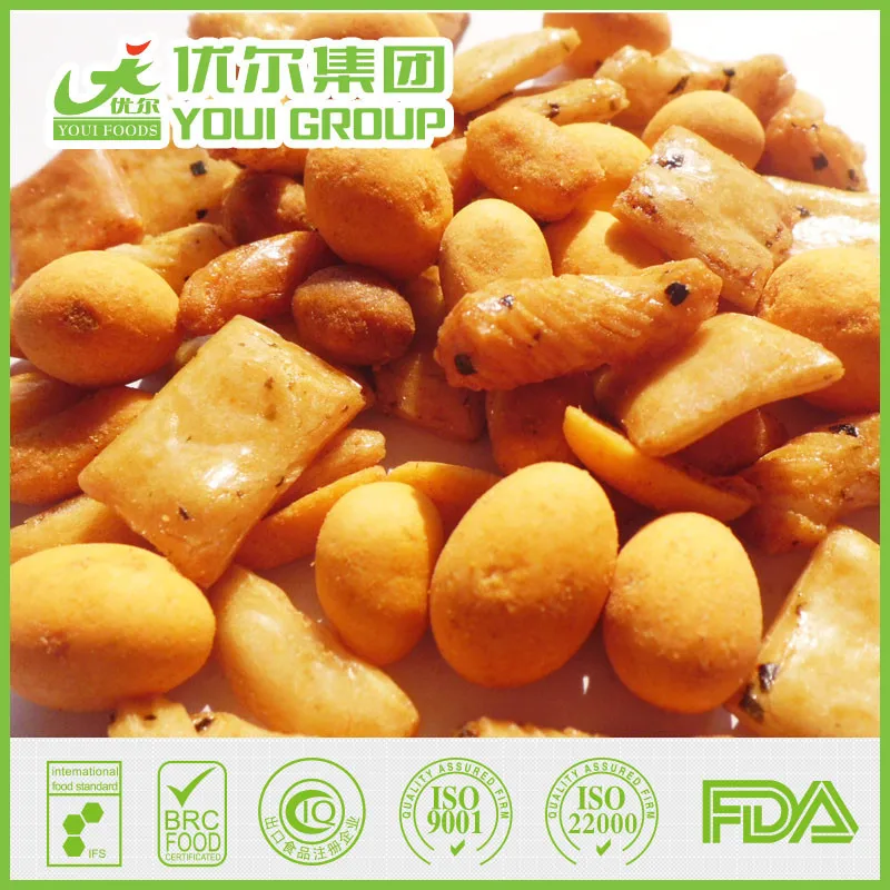 Japanese rice crackers and coated peanuts mix