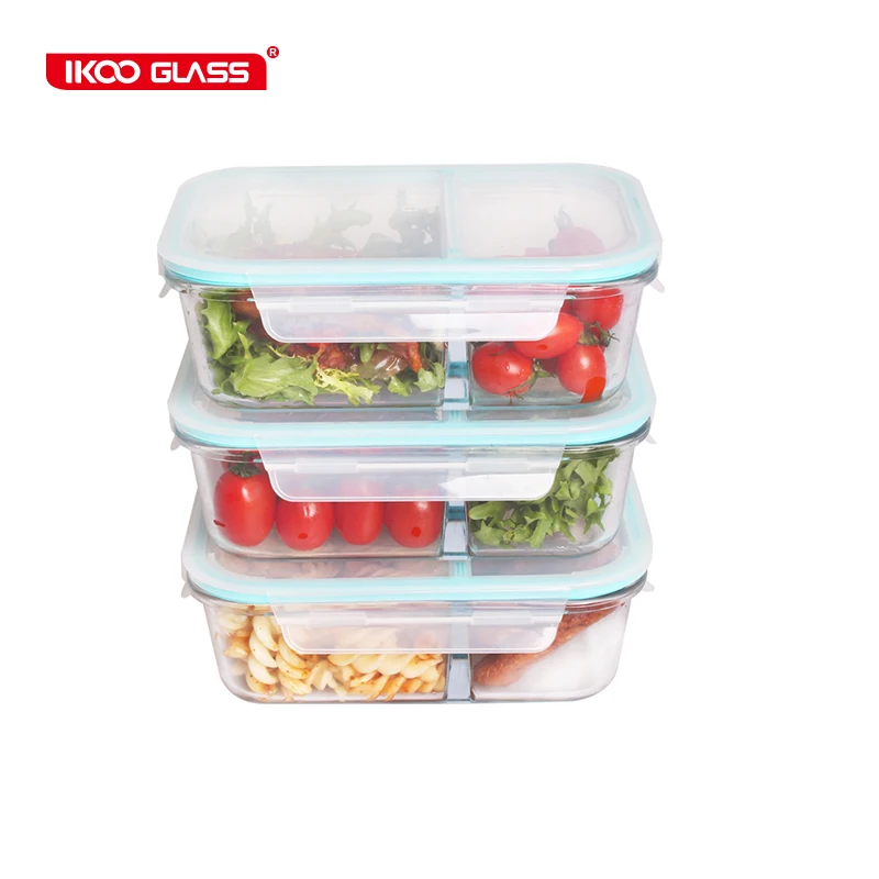 1520 мл Pyrex стеклянной прямоугольной Бенто-Ланч-боксов с разделителями блокировка крышки вилкой и