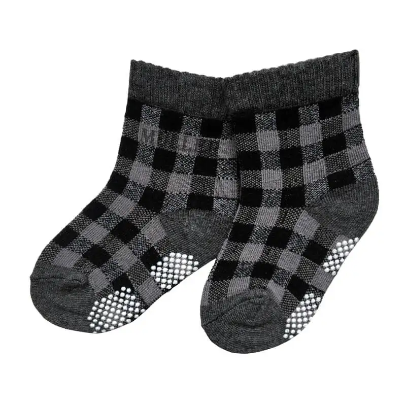 Kids Non slip Indoor Play Yard Socks with Check Pattern and Crew Height