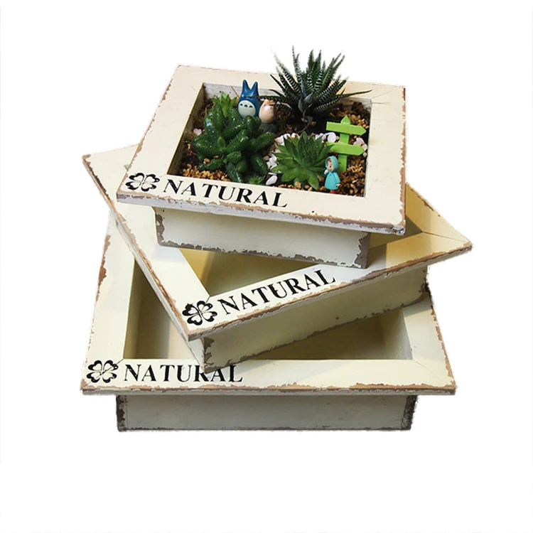 Custom succulent wooden box planter decorative wood pots