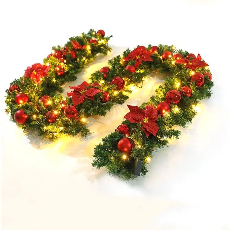 
Prelit luxury led christmas garland with Balls, Flowers and bows 9 feet - Green 