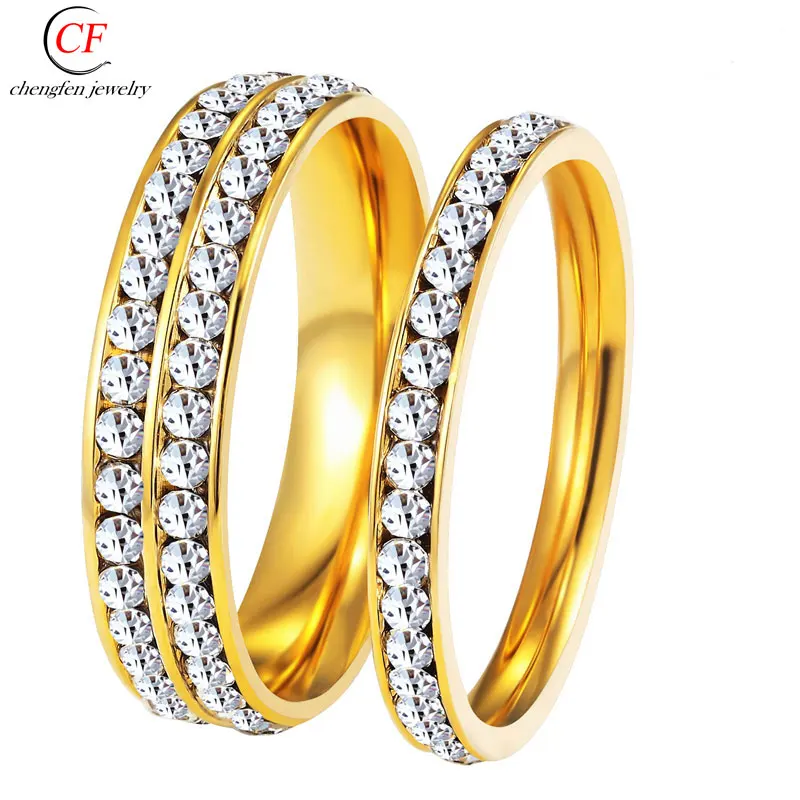 Simple Round Design Two Rows Diamond Ring 18K Gold For Men Fashion  Engagement Bands or Rings Plain