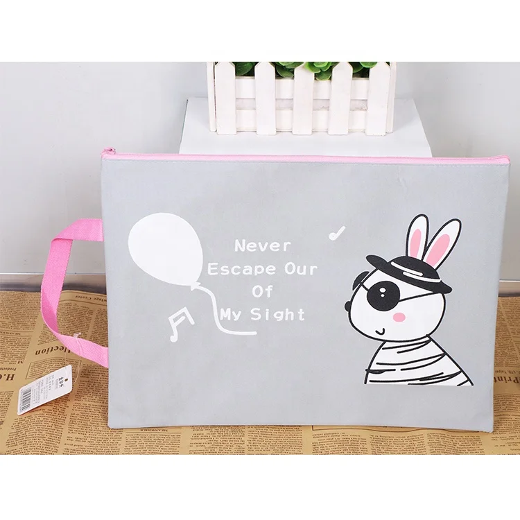Office cartoon fabric oxford portable file zipper bag documents pouch