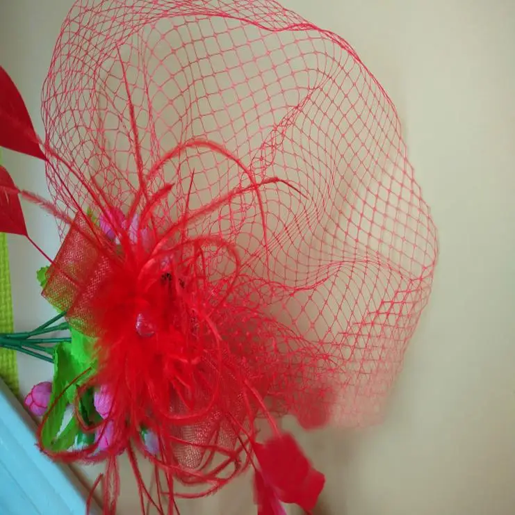 Factory direct small hat European and American bride head mesh hair accessories feather cover hair clips bow bride veil