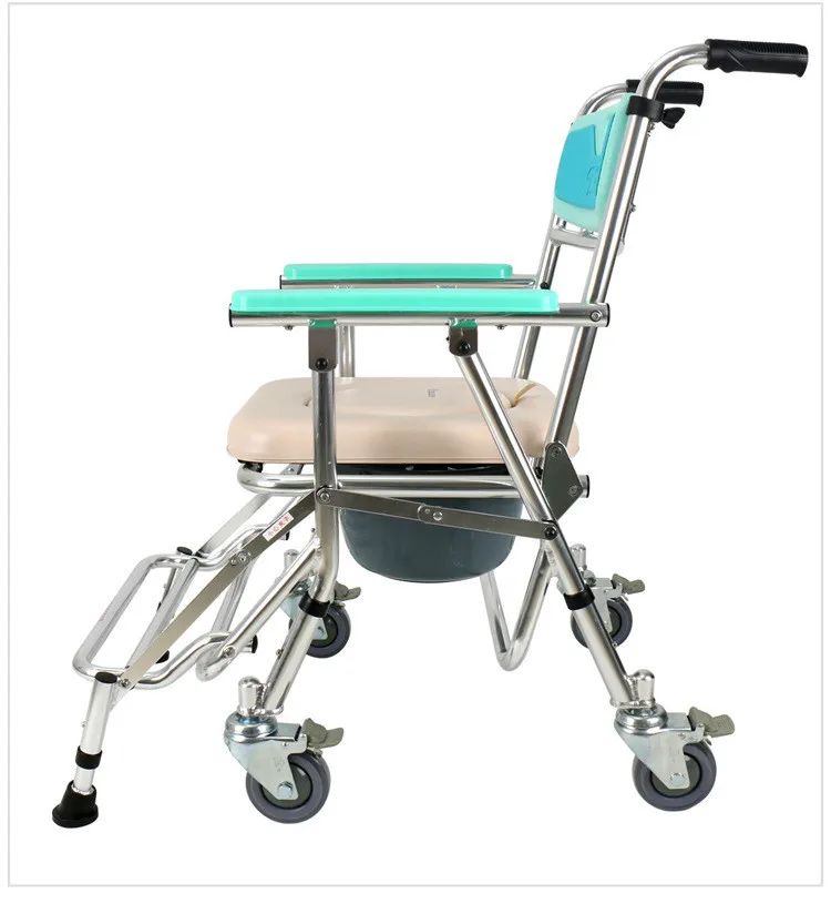 
Aluminum Folding Toliet Bathroom Wheelchair with 4 wheels commode chair for disabled 