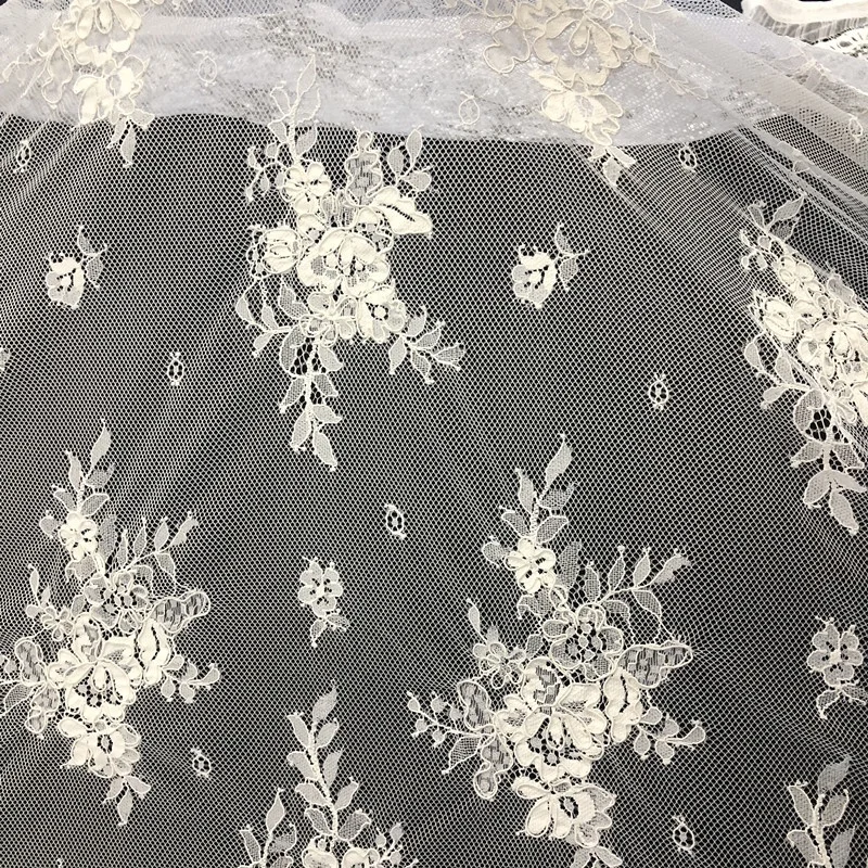 Textile Tulle Eyelash Lace Fabric French Bridal Voile Lace Fabric with Heavy Cord